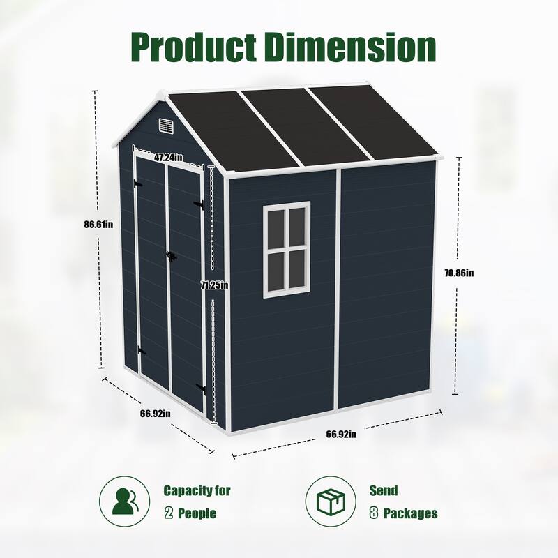 8*8FT/6*6FT/4*8FT/8*7FT Outdoor High Quality PP Material Waterproof Storage Shed with Window and Door