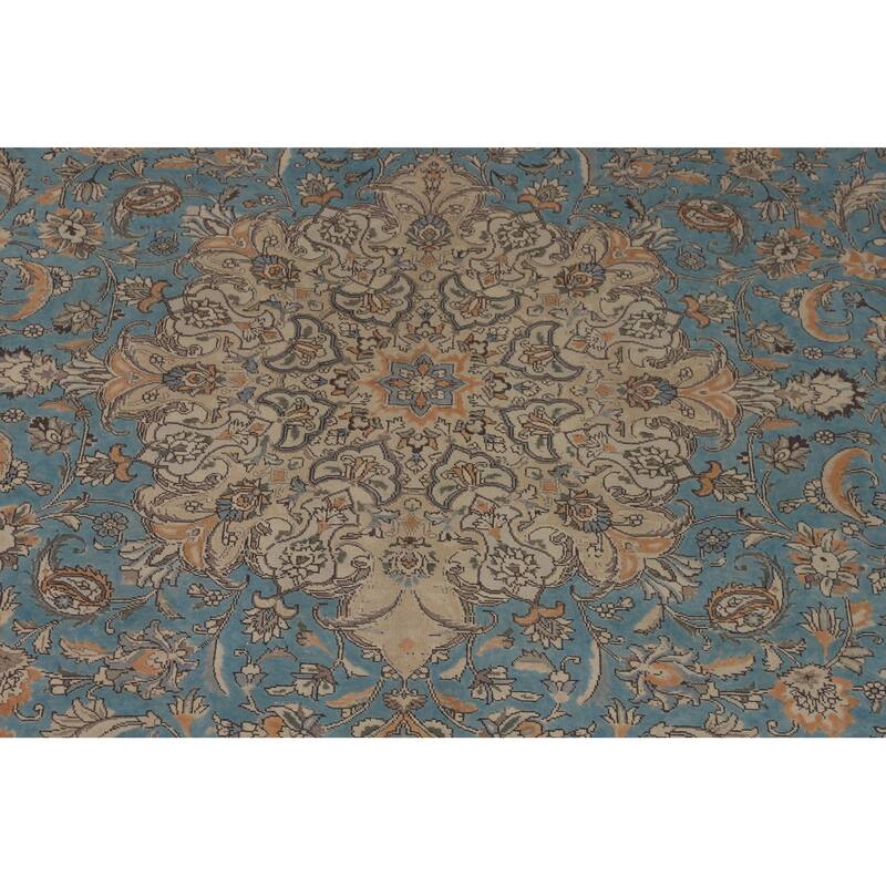 Blue Tabriz Persian Vintage Area Rug Handmade Bedroom Wool Carpet - 9'9" x 12'7"
