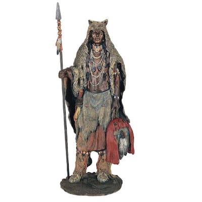 Q-Max 14"H Indian Warrior with Spear Statue Native American Decoration Figurine