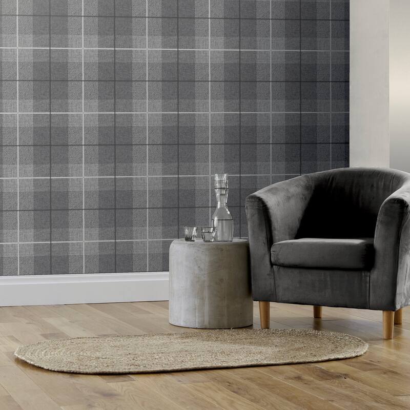 Arthouse Hector Charcoal Plaid Wallpaper