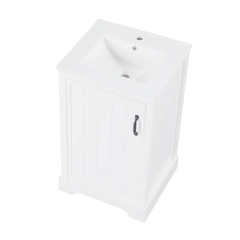 20" White Bathroom Vanity with Ceramic Sink, Soft Closing Door, Adjustable Shelve & Storage Rack, Freestanding Design