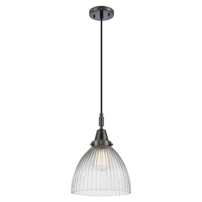 Innovations Lighting Downtown Urban - Caden Seneca Falls - 1 Light 10" Cord Hung Mini Pendant - Clear Halophane Shade/Matte Black