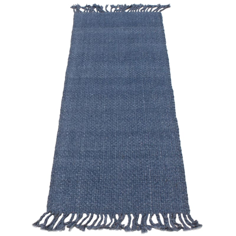 ECARPETGALLERY Braid weave Sienna Blue Wool Rug - 2'6 x 7'10