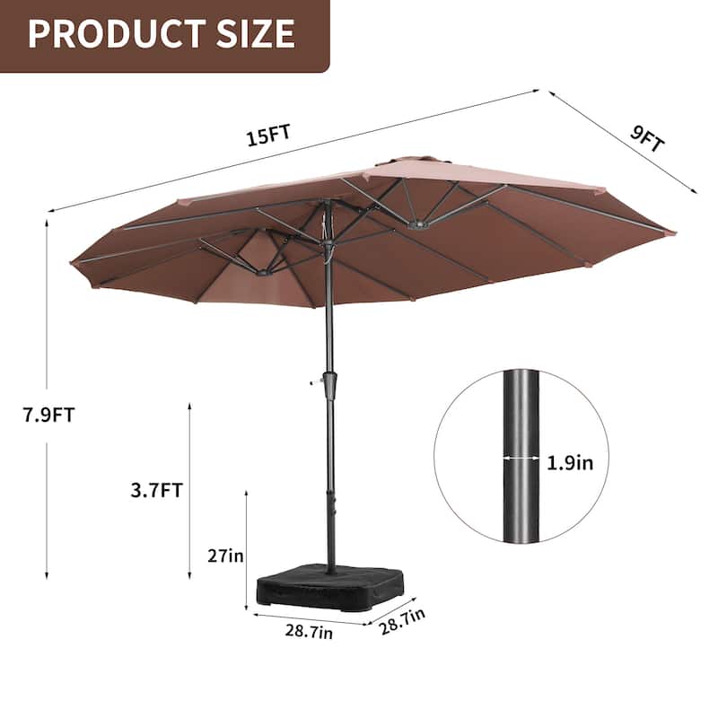 Ainfox 13FT/15FT Patio Umbrella Large Outdoor Umbrella with Base