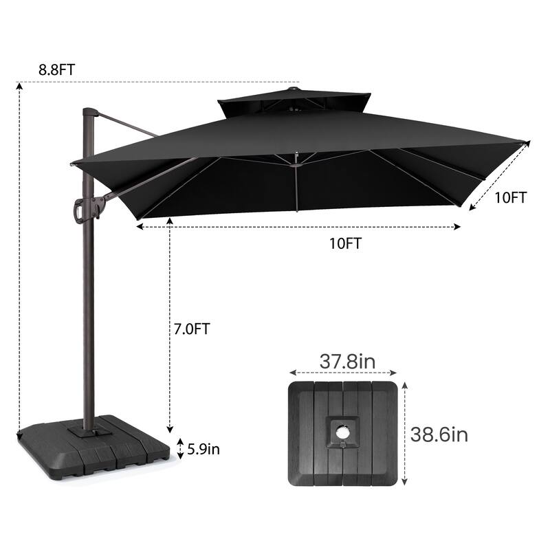 Pellebant Outdoor 10 FT Square Cantilever Patio Umbrella 360 Degree Rotation with Premium Base