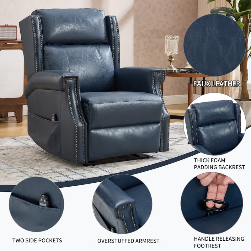 Manual Recliner Chair in Faux Leather for Living Room with Heavy Duty Motion Mechanism, 8 vibrating nodes