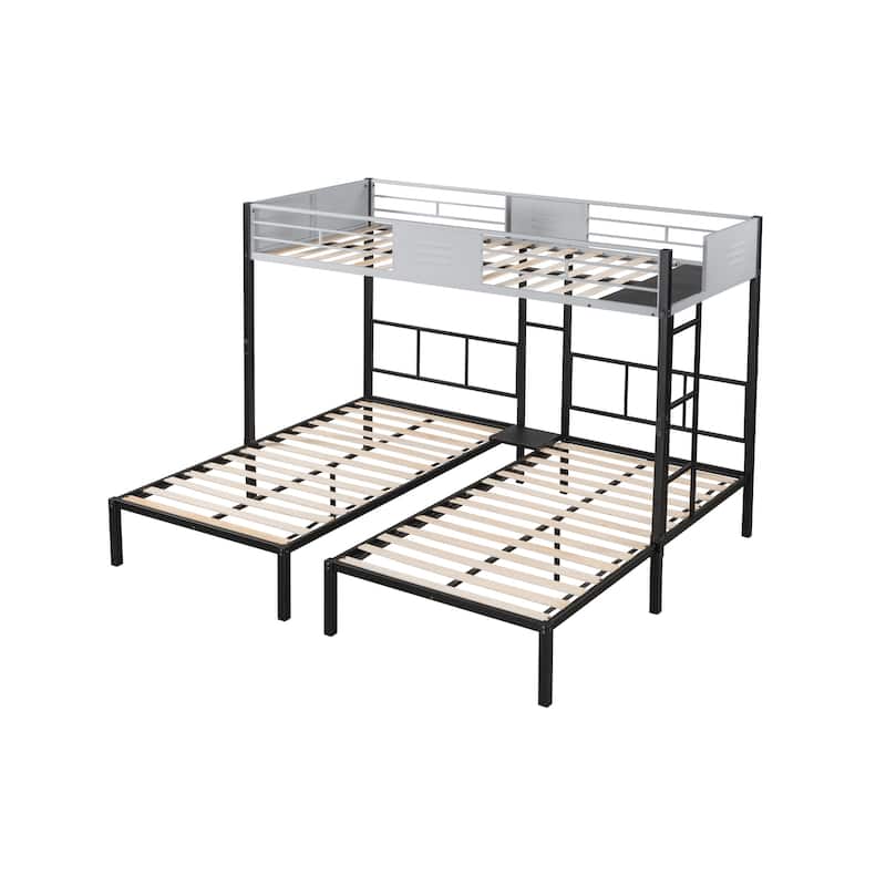 Twin Size Steel Triple Bunk Bed with Vent Board, Sturdy Metal Frame, Noise-Free Wood Slats, Separatable into three beds