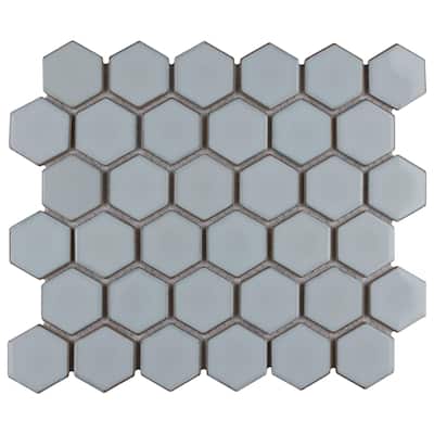 Merola Tile Hudson Due 2" Hex Silk White 10-7/8" x 12-5/8" Porcelain Floor and Wall Tile