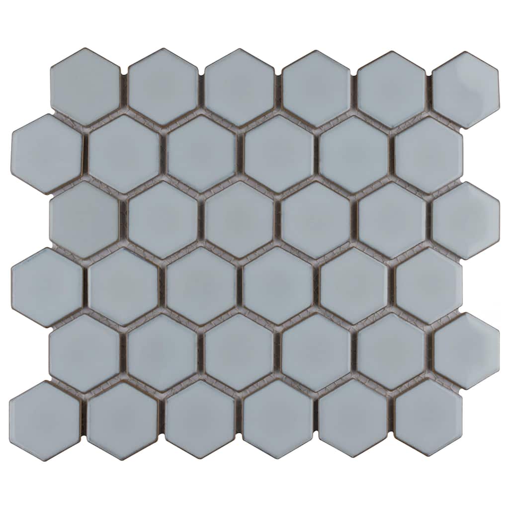 Merola Tile Hudson Due 2" Hex Silk White 10-7/8" x 12-5/8" Porcelain Mosaic Floor and Wall Tile