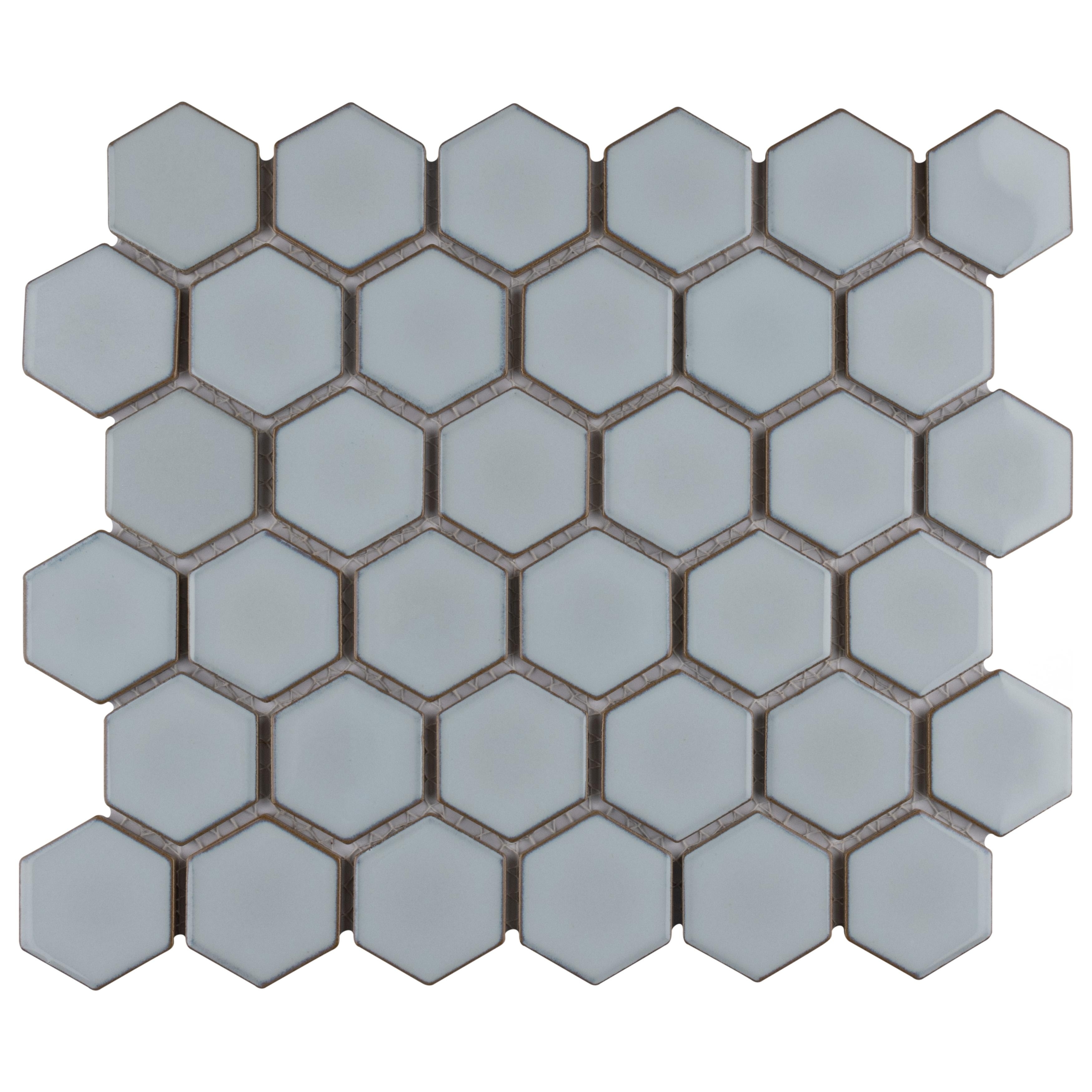 Merola Tile Hudson Due 2" Hex Silk White 10-7/8" x 12-5/8" Porcelain Mosaic Floor and Wall Tile