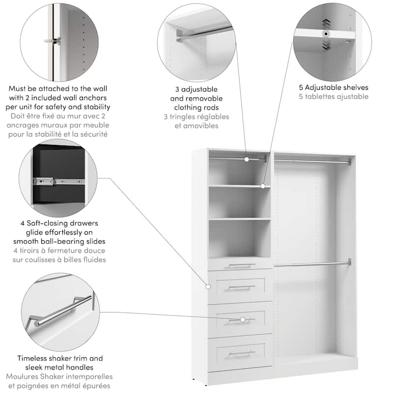 Bestar Florence 61W x 16D Closet System with Rods, Drawers, Shaker