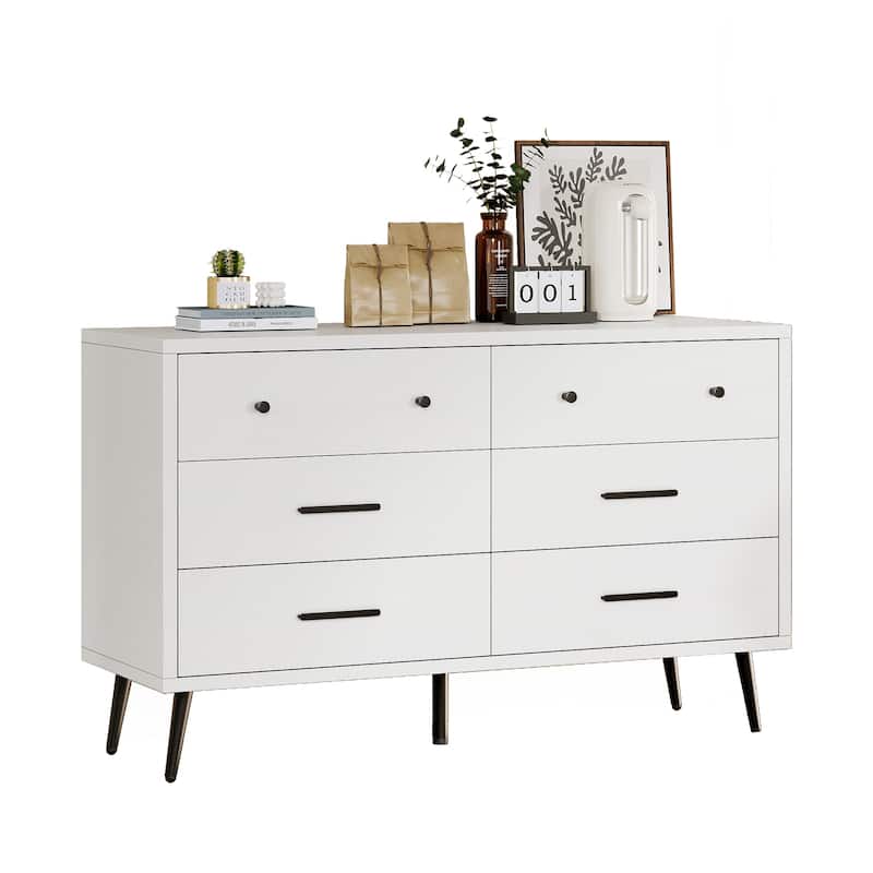 Moasis Modern 6 Drawers/7 Drawer Chest of Drawer Double Dresser - White - 6-drawer