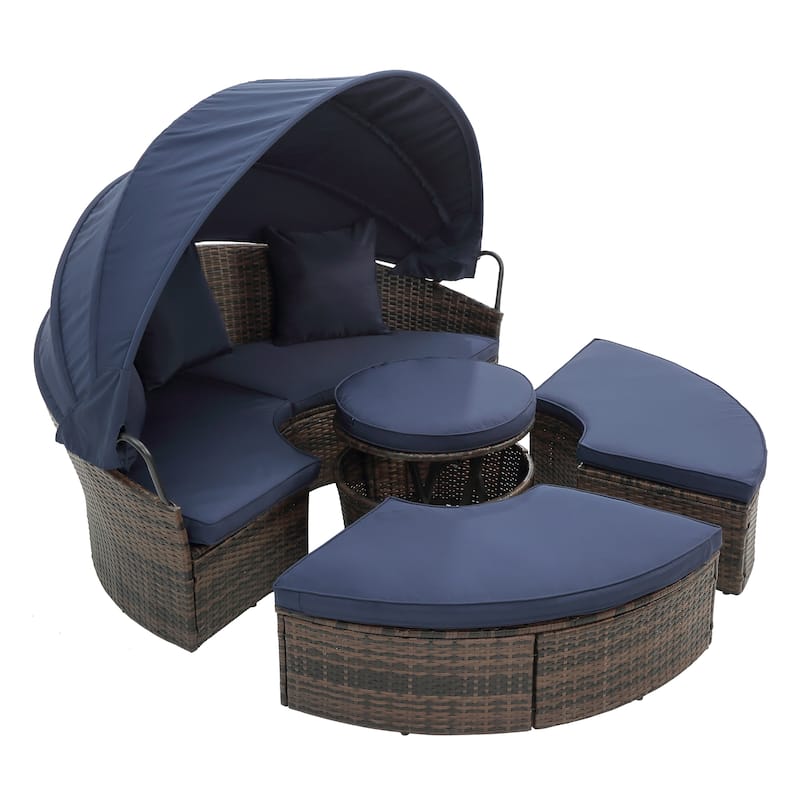Outdoor Daybed with Adjustable Canopy & Convertible Design