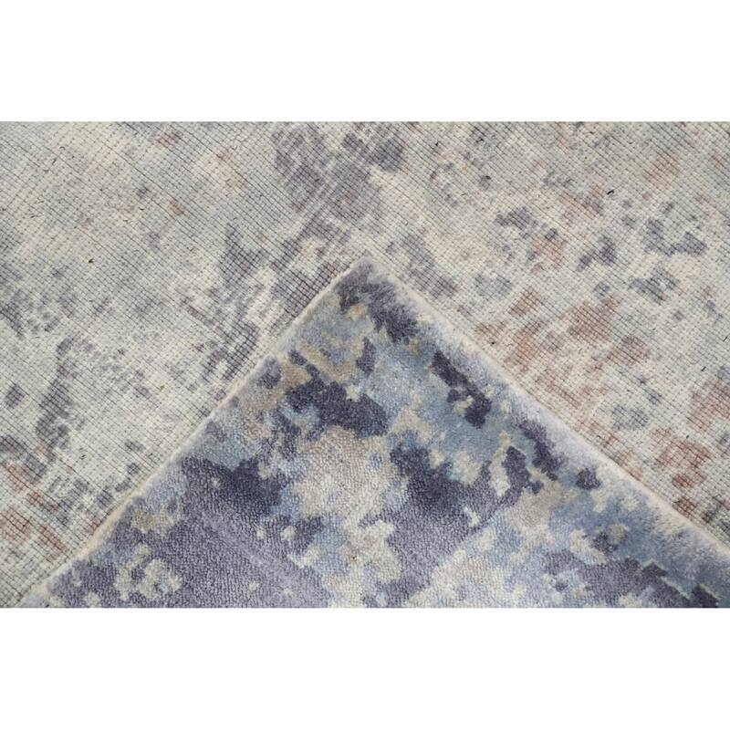 Hand Knotted Oriental Viscose Silk Carpet Modern Pictorial Purples Abstract Area Rug - 7' 10'' X 5' 9''