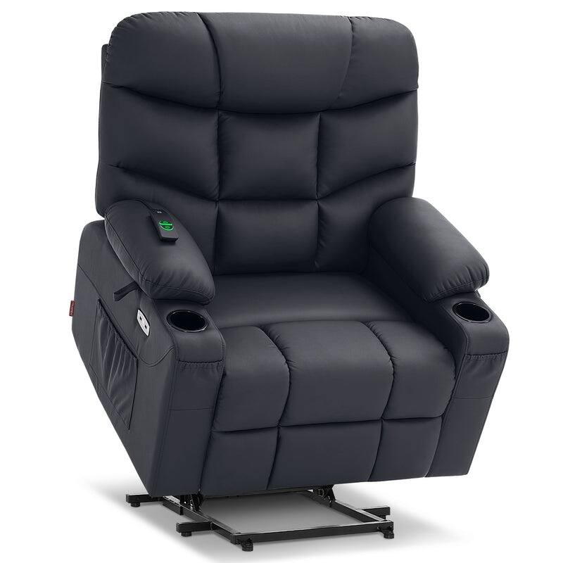MCombo Electric Power Lift Recliner Chair Sofa for Elderly, 2 Side Pockets and Cup Holders, Faux Leather 7288