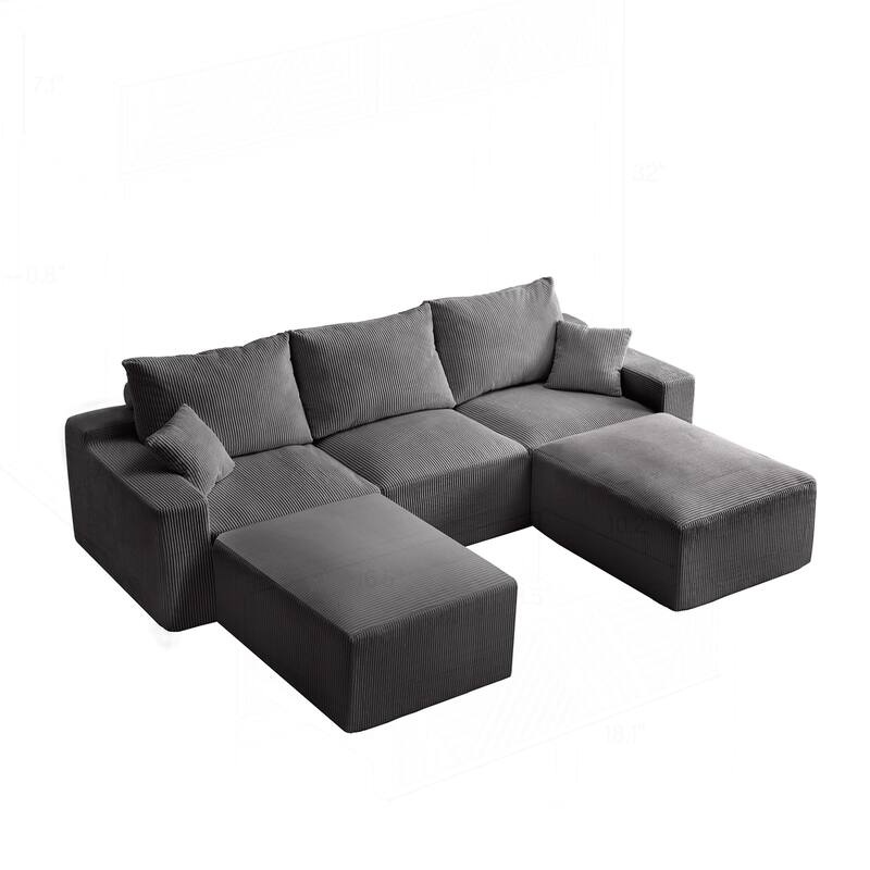 Comfortable L-Shaped Sectional Sofa with Self-Expanding Feature for Living Room