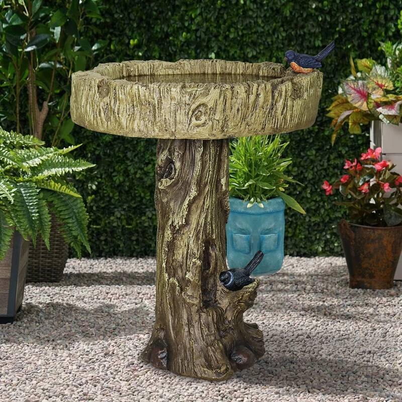 SunJet 24.4" H Fiber Reinforced Concrete Outdoor Garden Bird Bath - 24.4'' H X 18'' W X 18'' D
