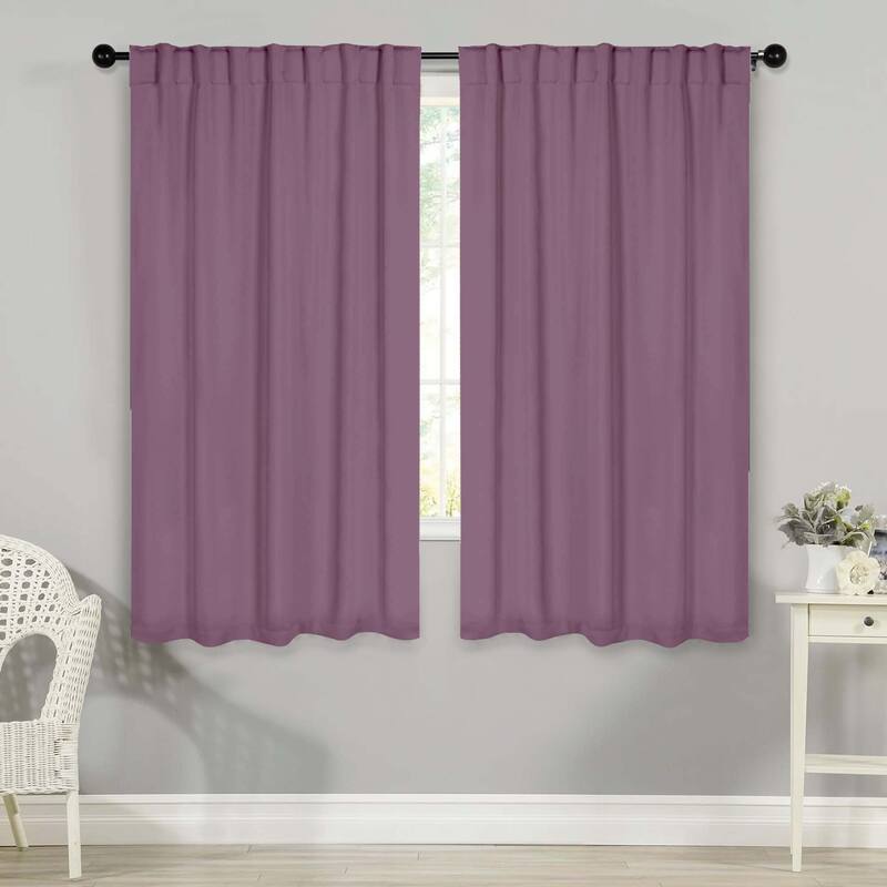 Superior Solid Machine Washable Room Darkening Curtains with Back Tabs, Set of 2