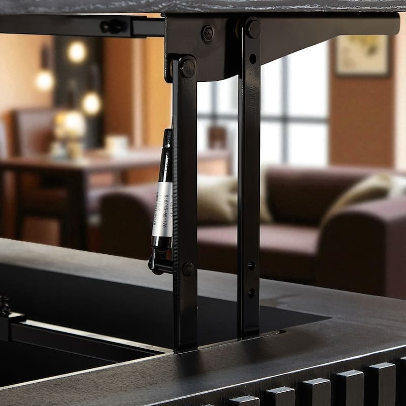 35.43" Modern Handcrafted Drum Coffee Table with Lift-Top and Hidden Storage, Square Wooden Accent Table