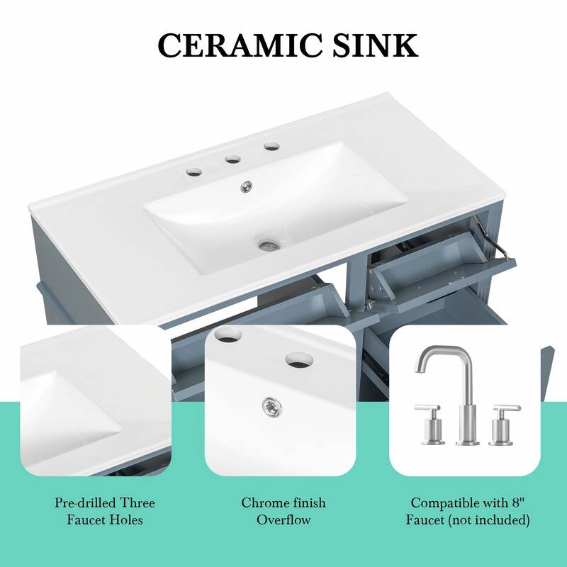 36-Inch Bathroom Vanity with Ceramic Sink Top, Solid Wood Frame and MDF Cabinet