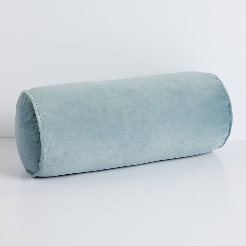 Sorra Home Solid Velvet Indoor Corded Bolster Pillow Single - 16 in W x 6 in H x 6 in D - Dusk