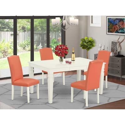 Kitchen Table Set 5 Piece Rectangle Table w/ Chairs - 42/60 Inch Dining Set Linen White Legs Pink Flamingo