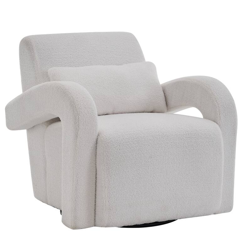 Modern Sturdy Lounge Chair Teddy Fabric Armchair with Curved Arms