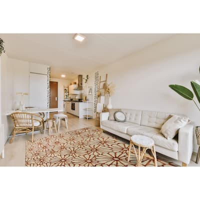 Hand-tufted Wool & Viscose Beige Transitional Trellis Sunflower Rug