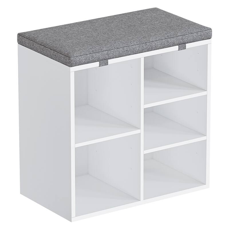 Compact Shoe Bench with Adjustable Heights,Cushioned 3-Tier Shoe Rack Organizer with 5 Compartments