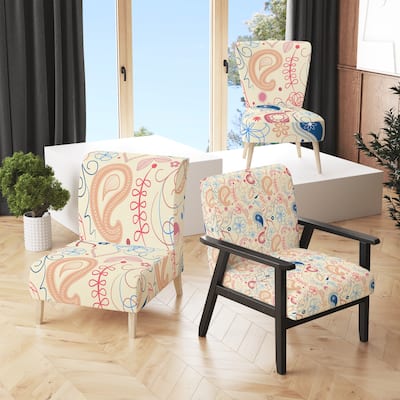Designart "Abstract Floral Paisley Pattern" Upholstered Patterned Accent Chair and Arm Chair
