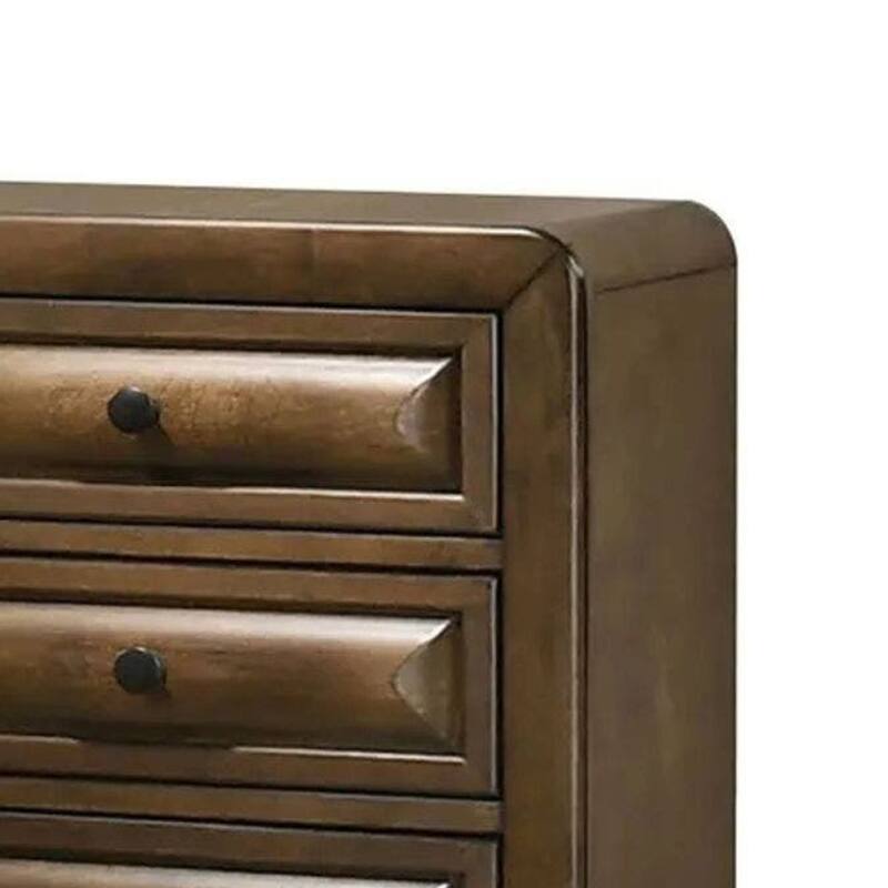 Cair Nightstand w 3 Beveled Drawers, Bronze Metal Knobs, Brown Wood