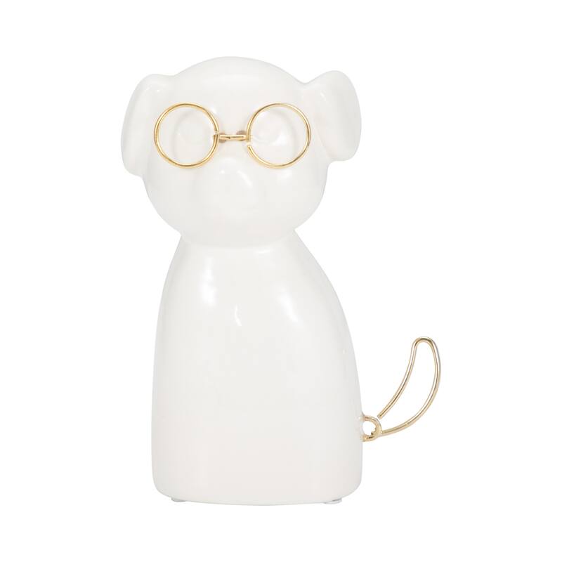 Sagebrook Home Glam Stoneware and Metal Dog Figurine with Bowtie and Glasses - Elegant Decorative Accent Sculpture