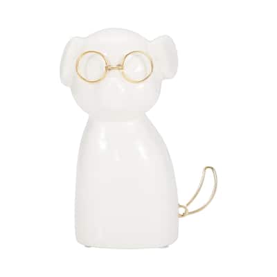 Sagebrook Home Glam Stoneware and Metal Dog Figurine with Bowtie and Glasses - Elegant Decorative Accent Sculpture