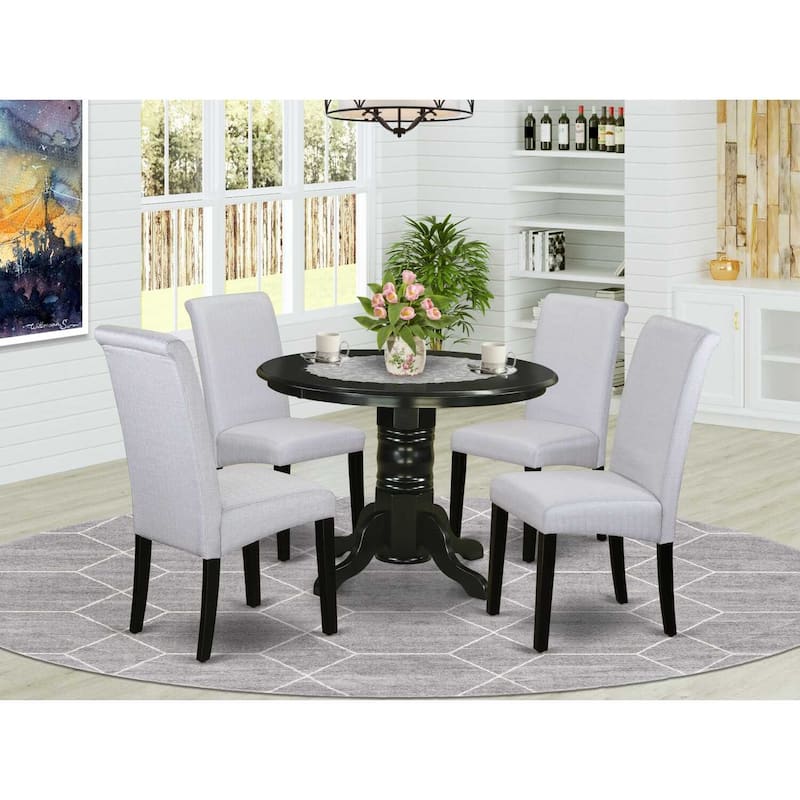 Round Kitchen Table Set - 5 Piece Dining Room Furniture with 4 Linen Chairs - 42 Inch Table