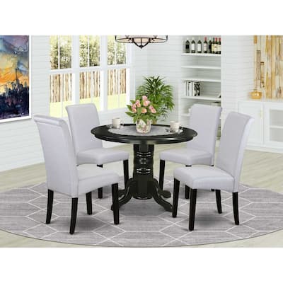 Round Kitchen Table Set - 5 Piece Dining Room Furniture with 4 Linen Chairs - 42 Inch Table