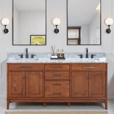 Madison 72 in. Double Sink Bathroom Vanity in Tobacco with Top - 73"W x 22"D