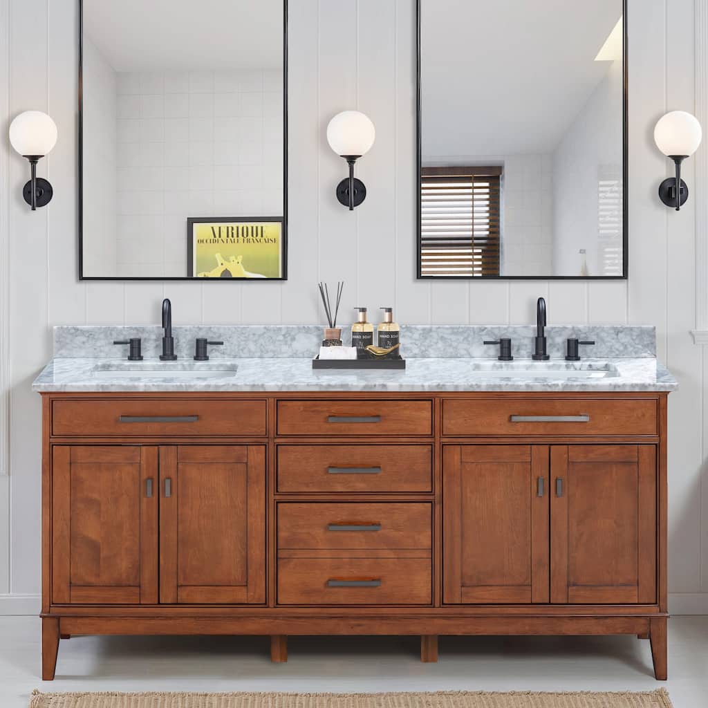 Madison 72 in. Double Sink Bathroom Vanity in Tobacco with Top - 73"W x 22"D