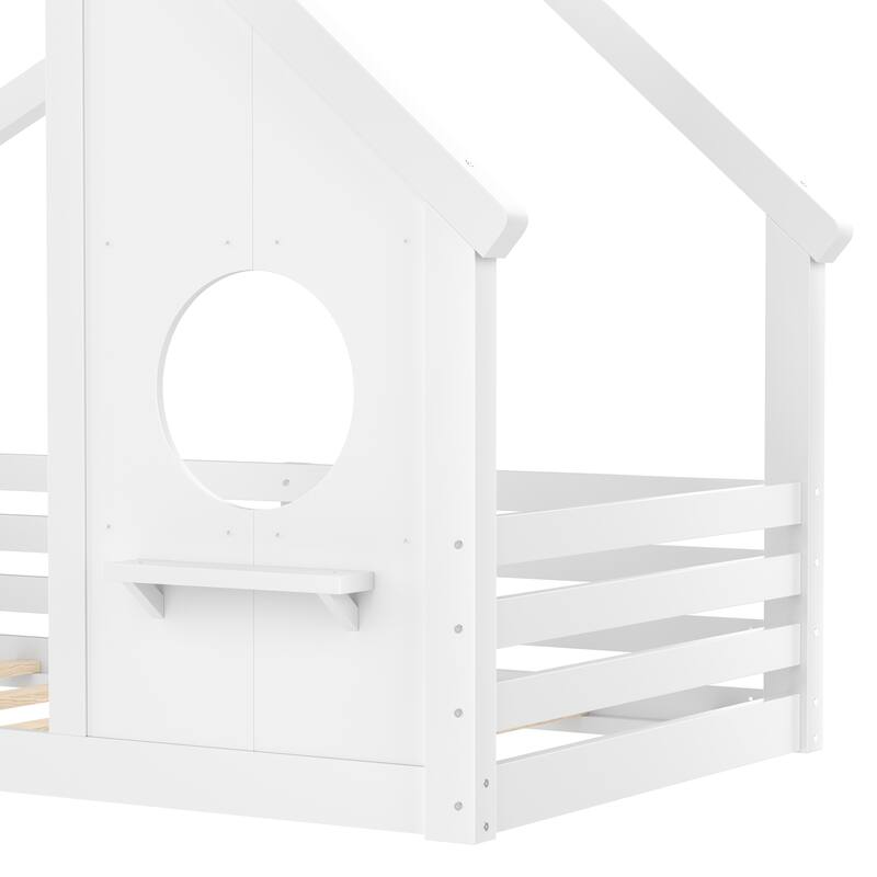 Montessori Kids House-shaped Floor Bed with Window and Shelf