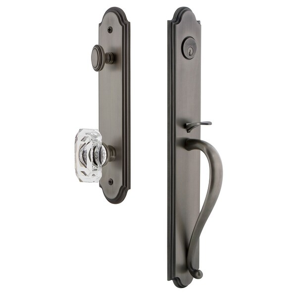 Grandeur ARCSGRBCC_ESETD_NA Arc Solid Brass Rose Dummy Full Plate "S" Grip Handleset with Baguette Clear Crystal Knob