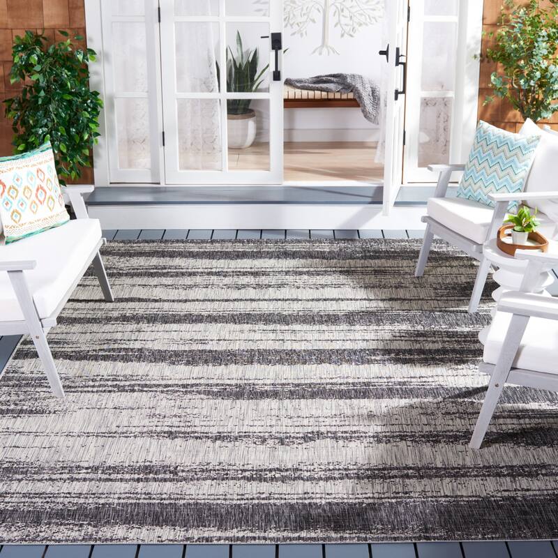 SAFAVIEH Courtyard Huner Casual Waterproof Patio Backyard Rug - 8' x 11' - Grey/Black