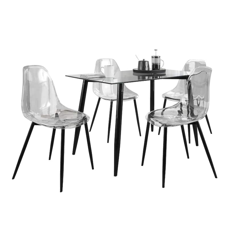 Carson Carrington Barton 5-Piece Clear Acrylic Rectangular Dining Set - Clear Acrylic/Black Metal