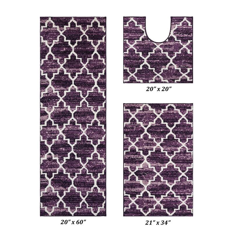 Better Trends Savio Collection 3 Pc Set Bathroom Rug - 100% Micro Polyester with Gel Foam Backing, Machine Washable Bath Mat