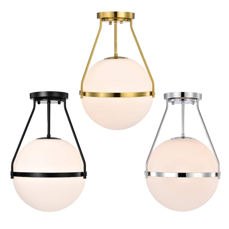 Lomique Contemporary Semi-Flushmount Ceiling Lamp Metal with Frosted Globe