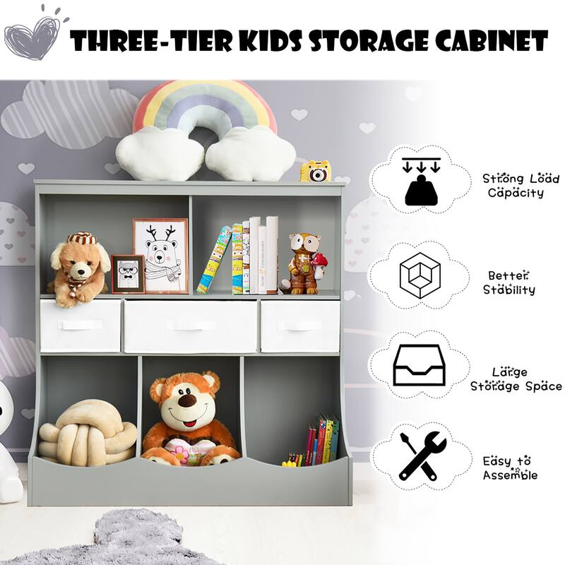 Costway Freestanding Multi-Bin Storage Cubby with 3 Baskets - See Description