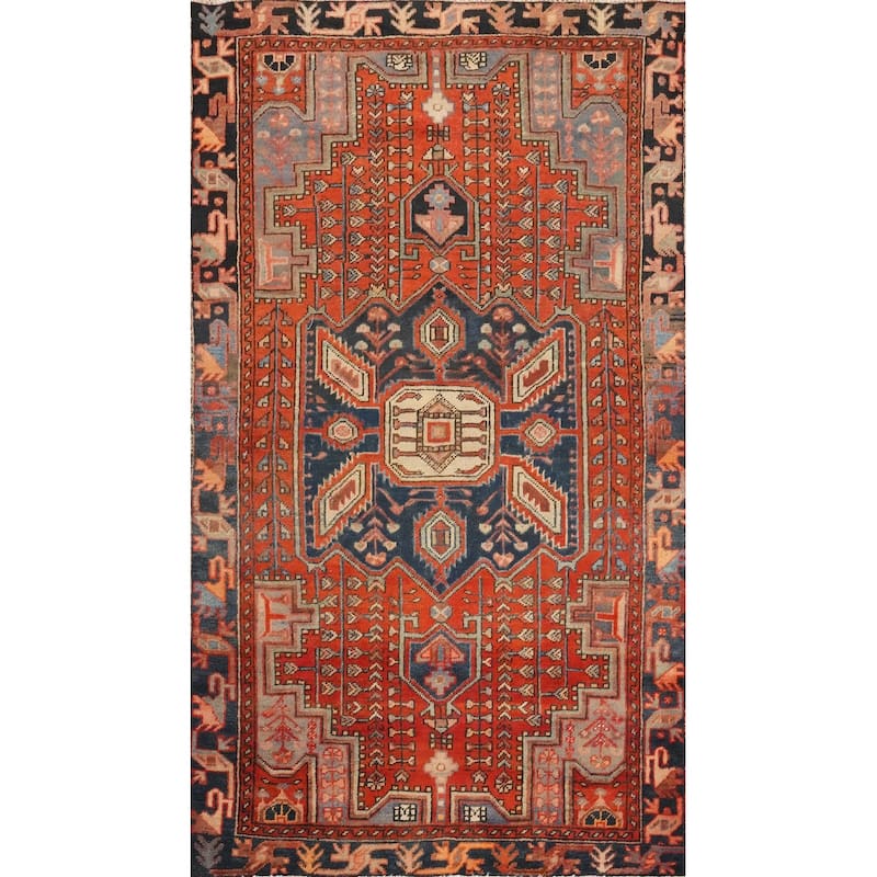Hand Knotted Oriental 100% Wool Carpet Traditional Medallion Oranges & Rust Hamedan Area Rug - 6' 8'' X 4' 0''