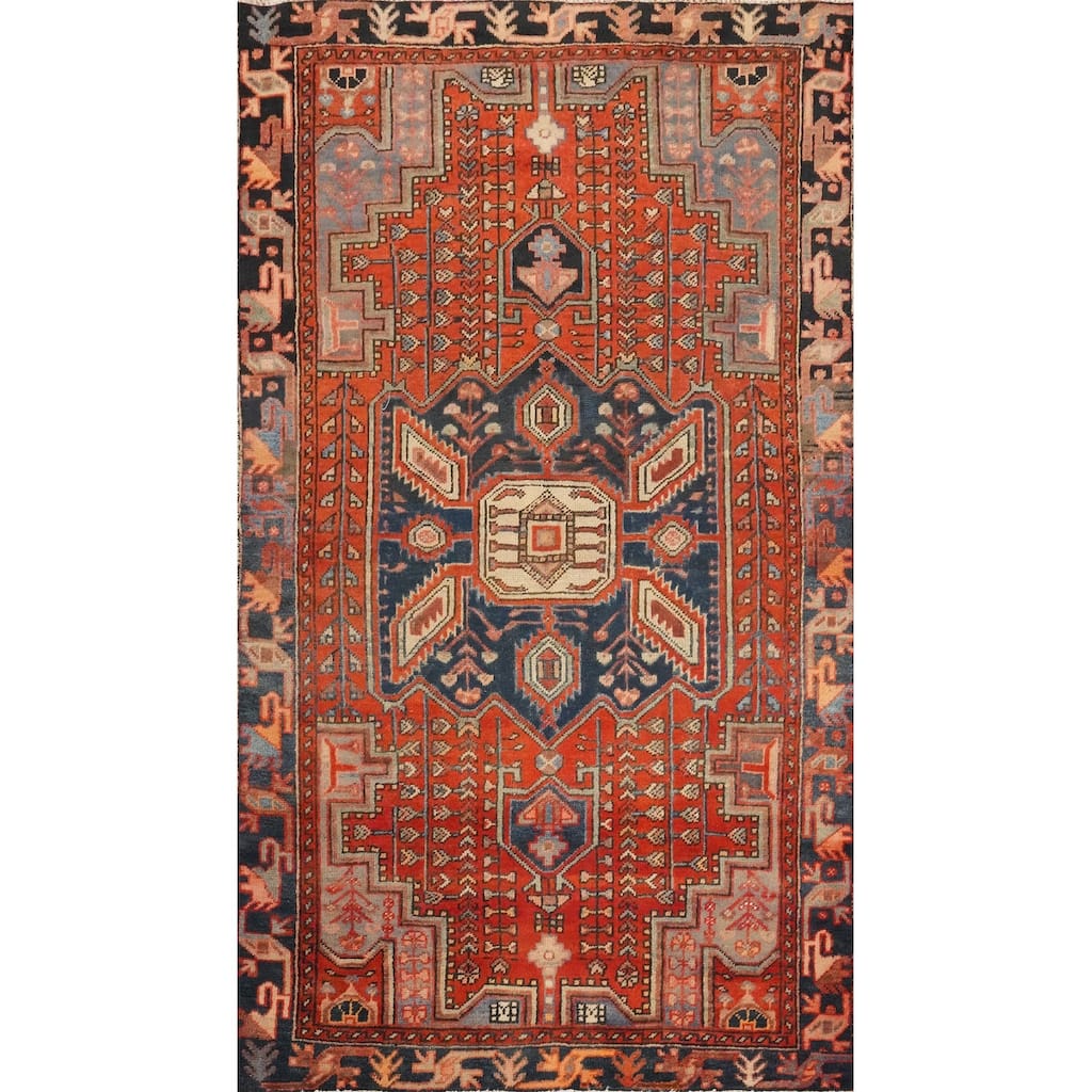 Hand Knotted Oriental 100% Wool Carpet Traditional Medallion Oranges & Rust Hamedan Area Rug - 6' 8'' X 4' 0''