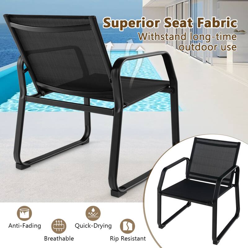 Gymax 4 PCS Patio Conversation Set w/ Breathable Fabric Seat Tempered