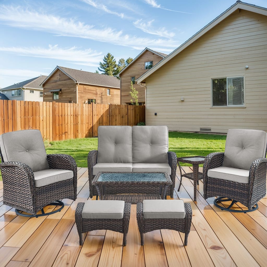 Outdoor Glider Sofa Swivel Chairs Table Ottoamns Brown-Beige - Brown