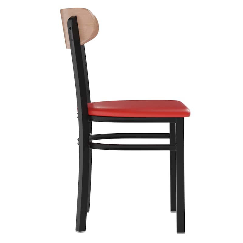 Commercial Metal Dining Chair with Wood Seat and Boomerang Back