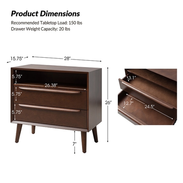 Kay Mid-century Modern 2 - Drawer Nightstand with Built-In